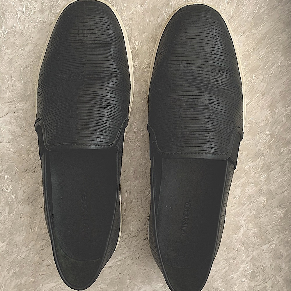 Vince black leather slip on shoes size 8